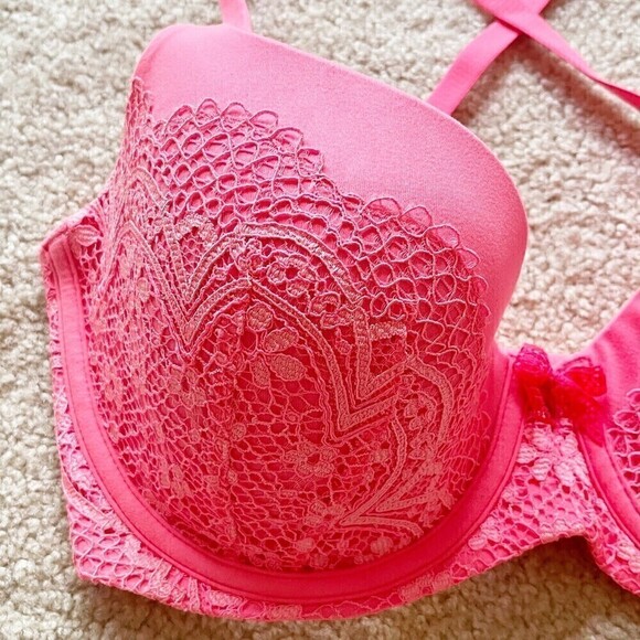 Victorias Secret Very Sexy Pushup Pink Bra 32DDD Lined Demi Underwire Plunge - Picture 2 of 7
